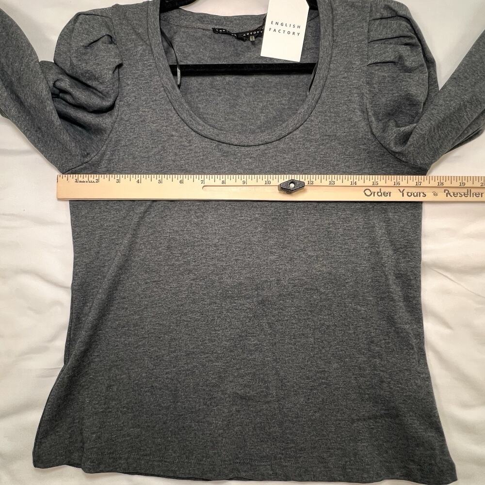 English Factory Top Size S Dark Gray Puff Long Sleeves Scoop Neck 100% Cotton - Picture 8 of 12